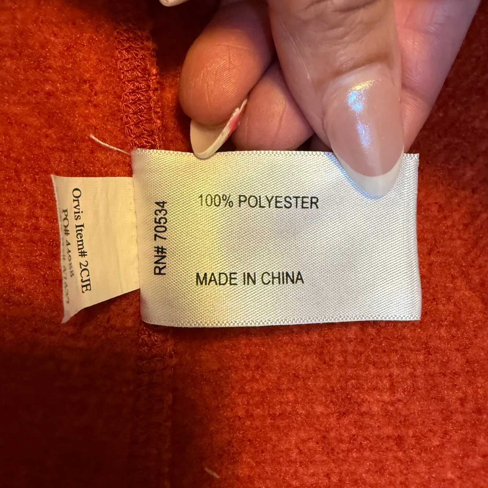 Orvis Fleece Vest Orange Full Zip Down Pockets Outdoor Hiking Travel Unisex XL # - Image 8