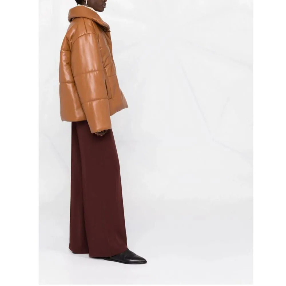NANUSHKA Hide Quilted Padded Vegan Leather OKOBOR Jacket Brown SMALL - Image 7