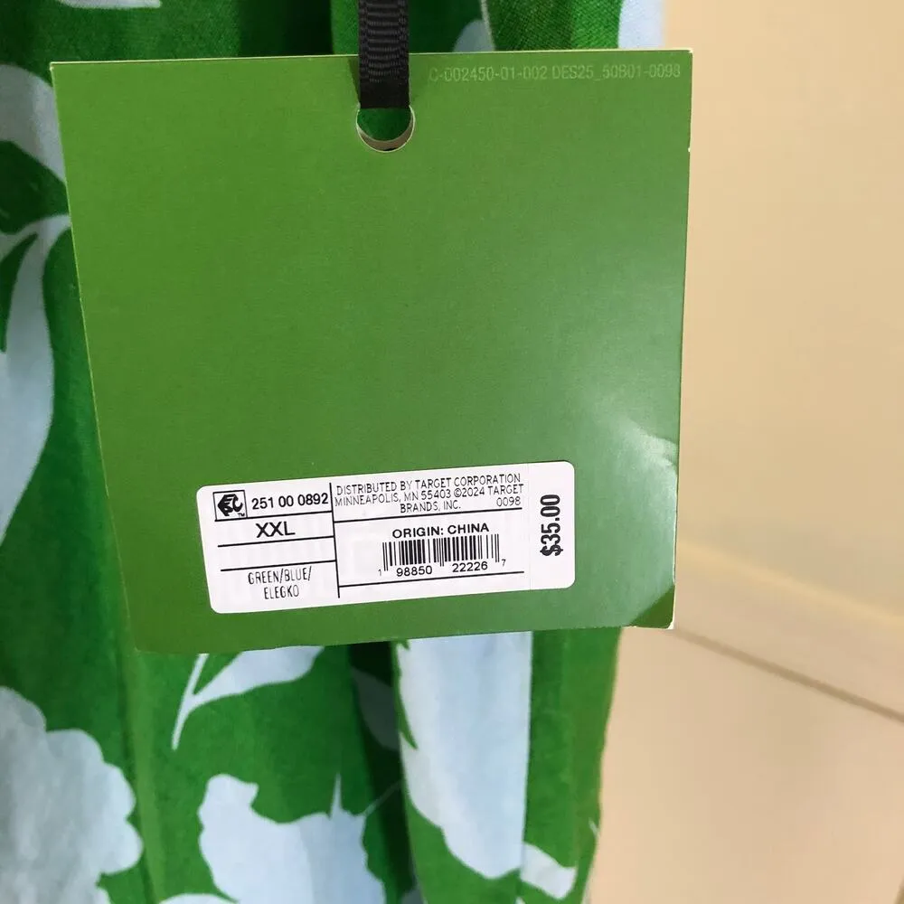 Kate Spade x Target NWT Women's Classic Rose Linen Fit & Flare Midi Skirt XXL Green - Image 4