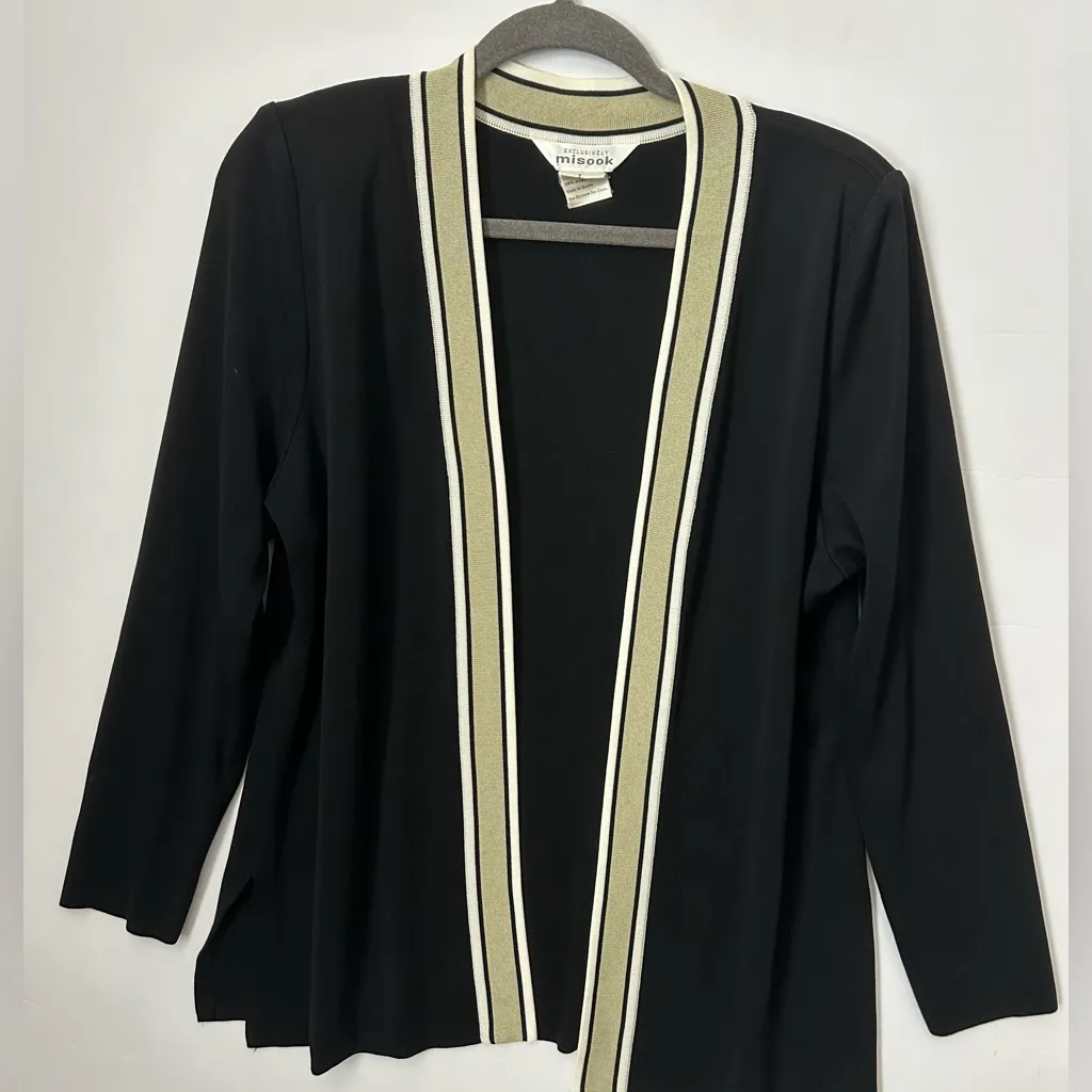 Misook Black Open Front Cardigan Sweater Large - Image 2
