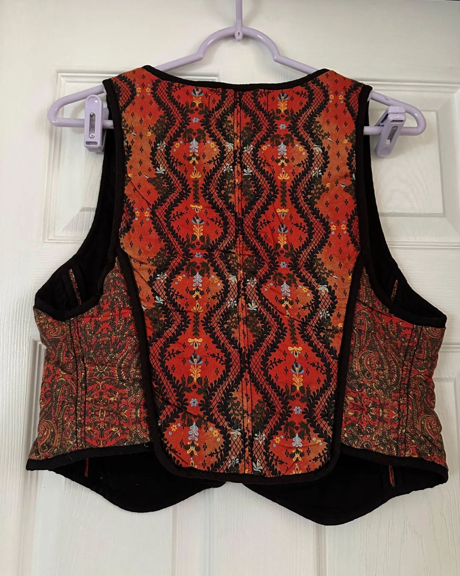 Women Gemini Quilted Vest Top Floral Rust Combo Boho Festival Small - Image 6