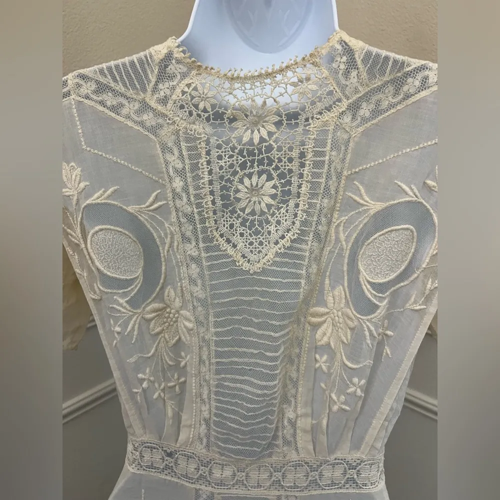 Antique Edwardian Embroidered Lace Tea Dress – 1900s Heirloom Bridal Gown - Image 8