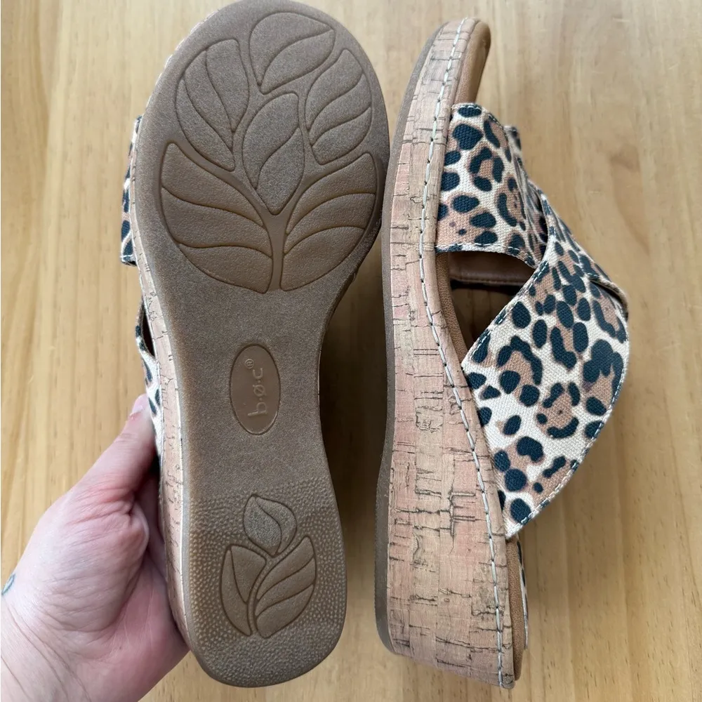 Born BOC Women’s Sz 11 Animal Print Wedge Sandals Brown Leopard Cheetah - Image 6