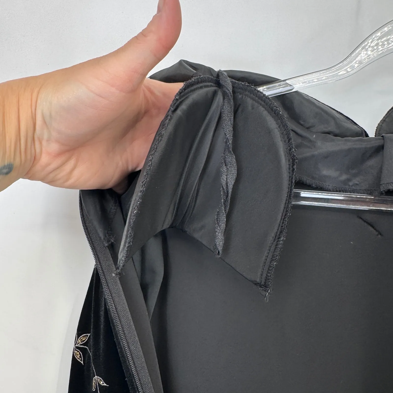 Vintage Y2K Whimsigoth Sheri Martin Velvet Fairy Witchy Dress Floral Embossed 12 Black - Image 11