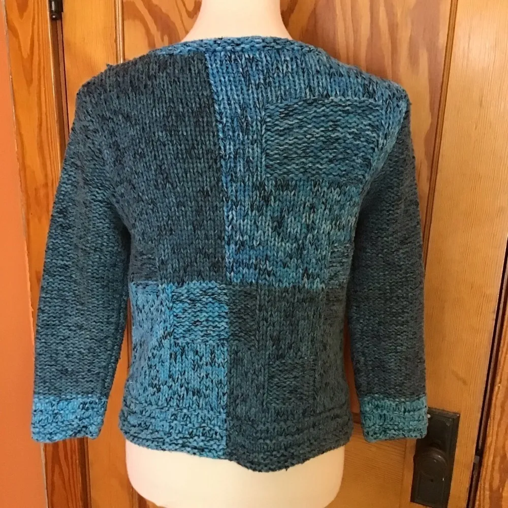 Vintage Sigrid Olsen Blue Patchwork Knit Sweater Artsy Textured Pullover - Image 12