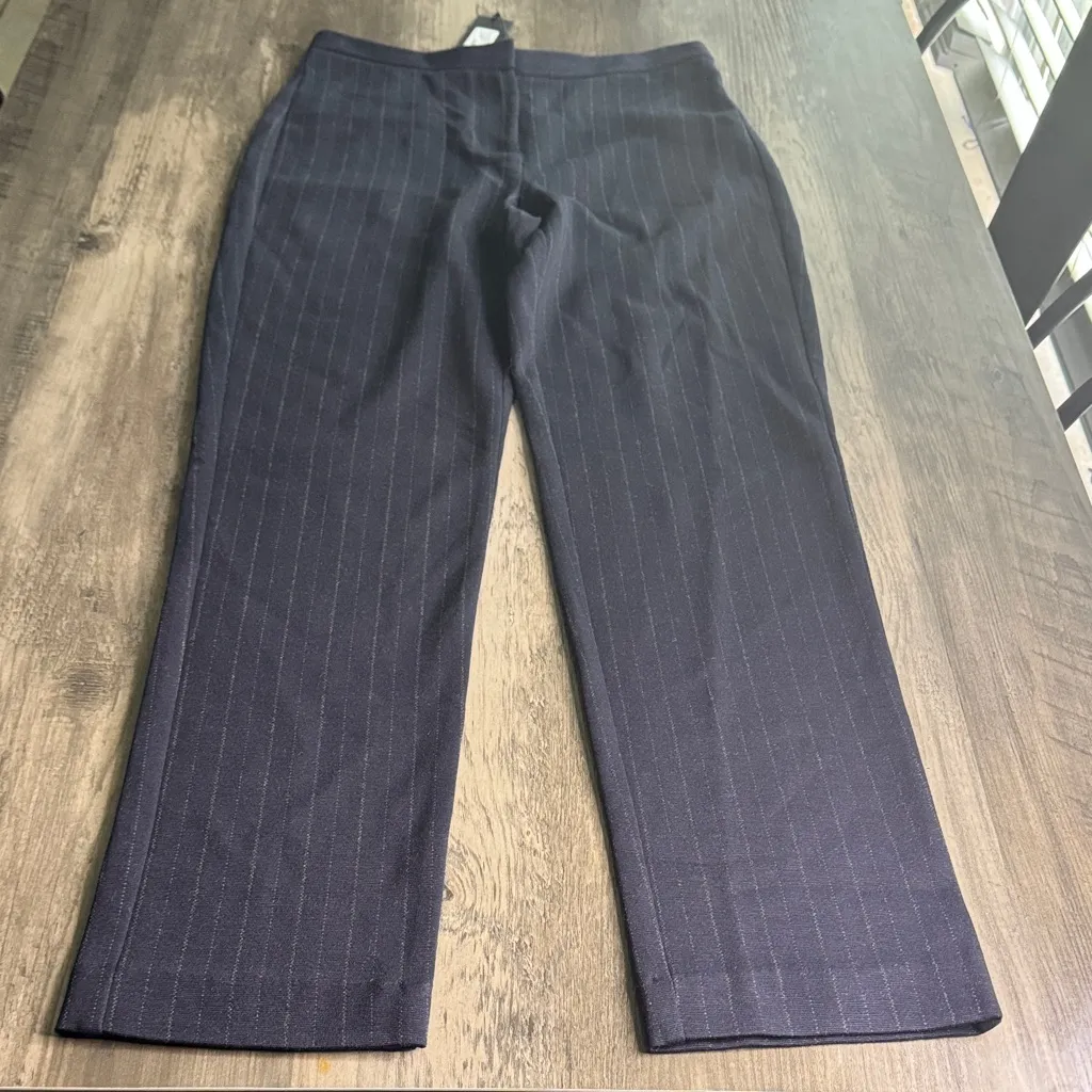 Kobi Halperin Navy Novelty Knit Pinstripe Cigarette Pant Blue Size 4 - Image 5