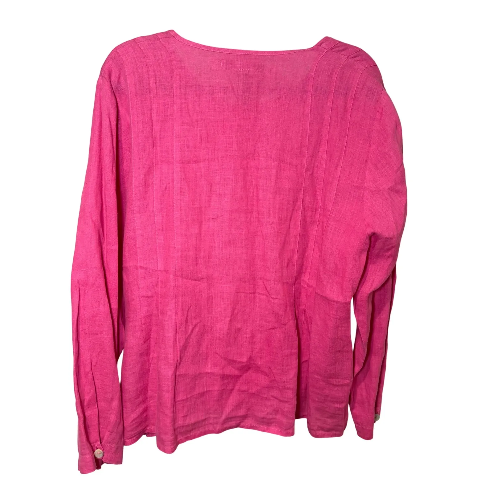 Flax Linen Button Down Blouse Pink Lagenlook Size Medium - Image 3