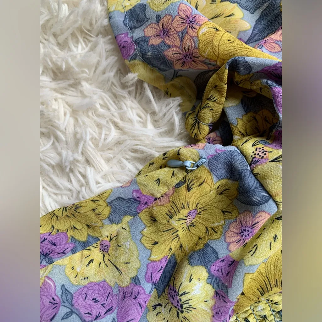 ASTR The Label Floral Sweetheart Neck Dress In Gold Purple Floral - Image 10