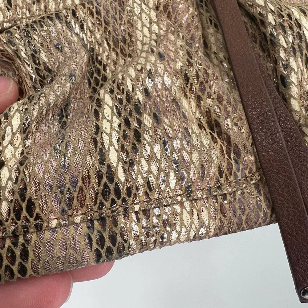 Chez Women's Fine Leather Snakeskin Embossed Crossbody Bag Brown Beige One Size‎ - Image 6