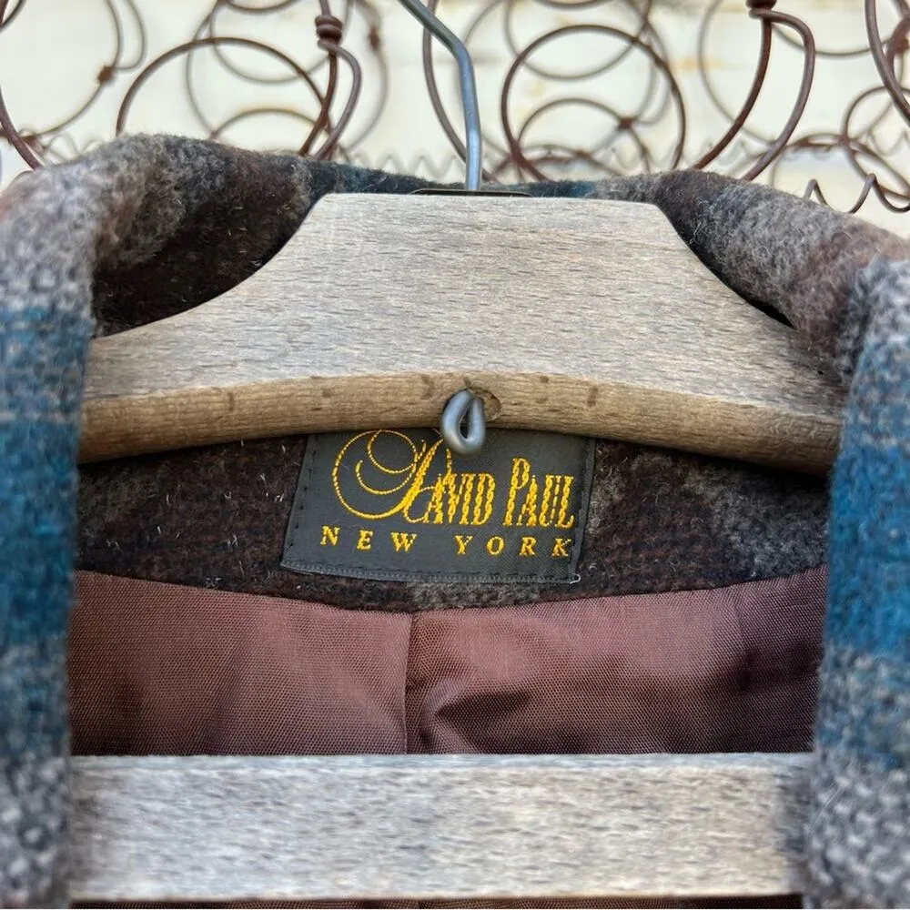 David Paul New York Muted Aztec Southwestern Stripe Wool Boxy Blazer MEDIUM Blue - Image 4