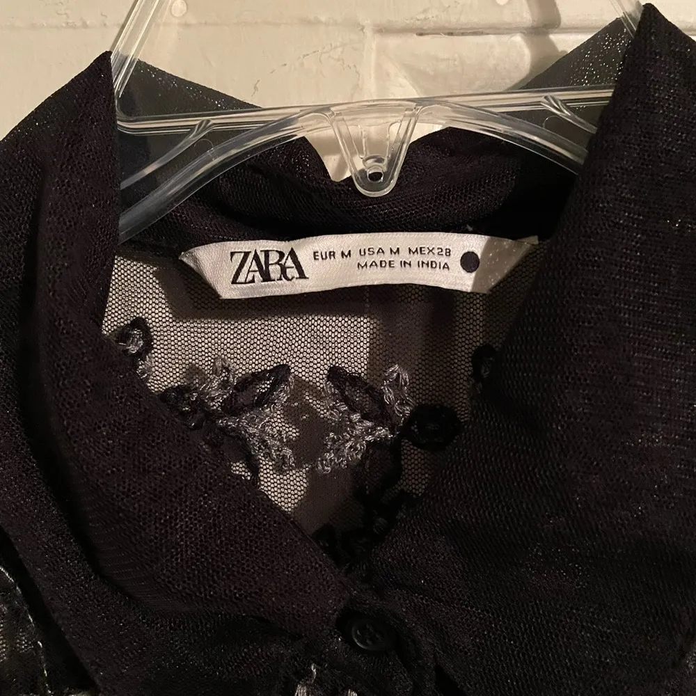 Zara Black Sheer Embroidered Button Jacket Duster Coverup Coat Robe -M - Image 4