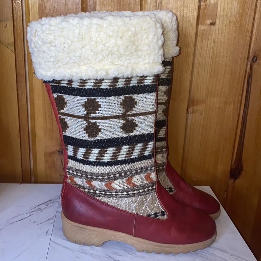 Ms.C Vintage Leather Tapestry Cloth Southwestern Boots Size 6 Red - Image 2