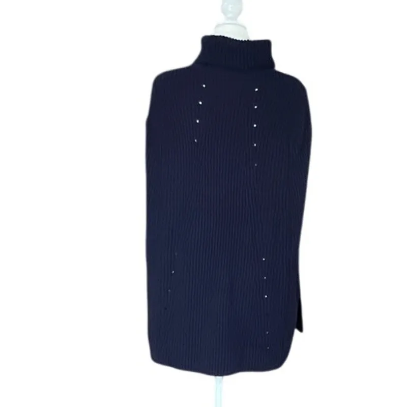 Marcus Adler The Everlee Topper Navy Turtleneck Knit Poncho Sweater One - Image 5