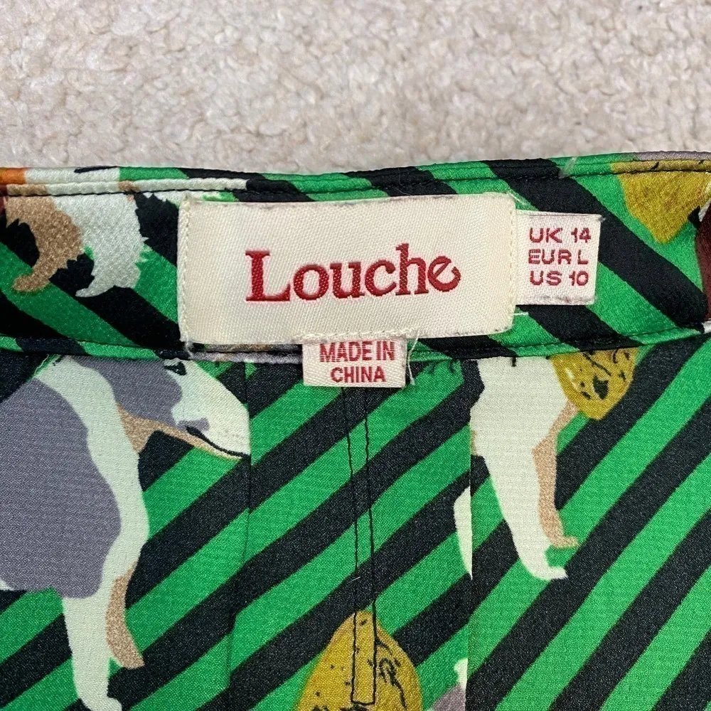 Louche Stripe Black Green Shiny Dog Print Shirt Size US 10 - Image 4