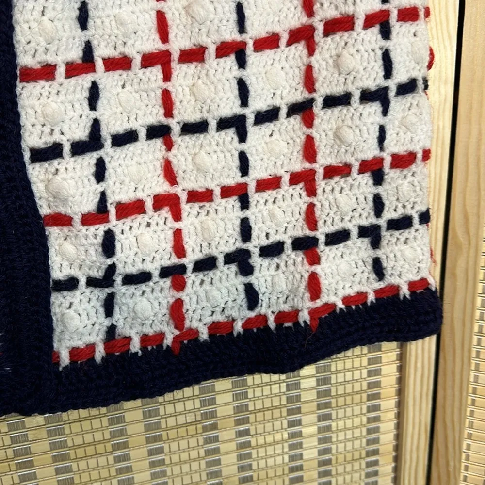 Vintage Probably 1970s Hand Knit Red White and Blue Short Skirt Small 6/8? - Image 11