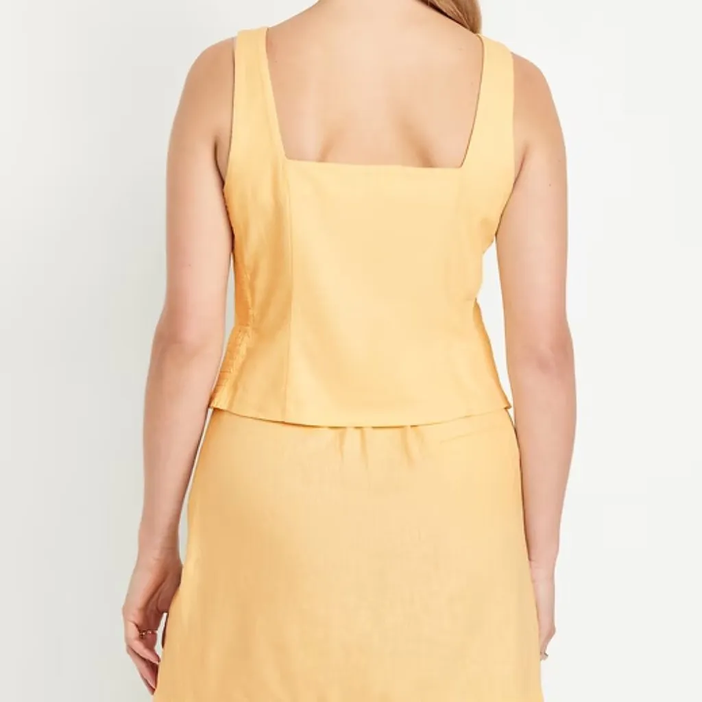 Old Navy Button-Front Linen-Blend Vest Sweet Butter Yellow Matching Set Piece - Image 4