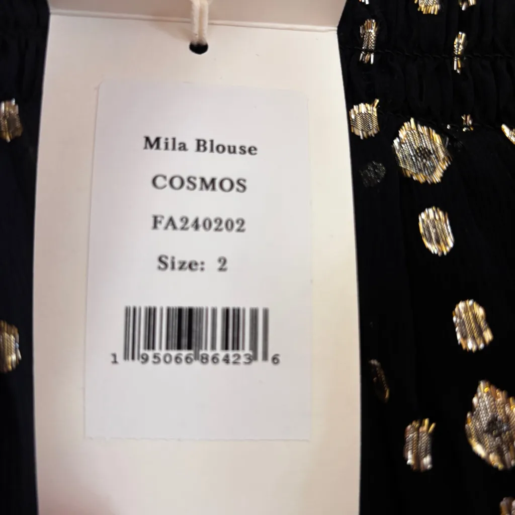 ULLA JOHNSON Mila Blouse Shirred Ruffle Metallic Silk Gold Chiffon Cosmos Size 2 - Image 13