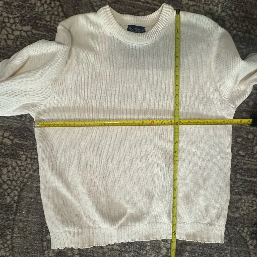 Lands’ End Vintage Women’s Size M Ivory Cream Cotton Knit Crewneck Sweater - Image 5