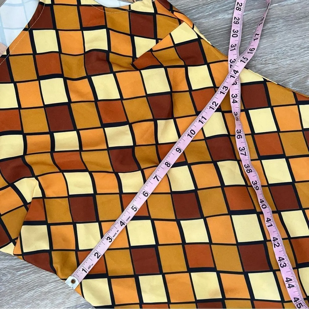 Vintage 90’s does 70’s geometric diamond browns mini dress‎ clueless spice girls Size 4 - Image 6