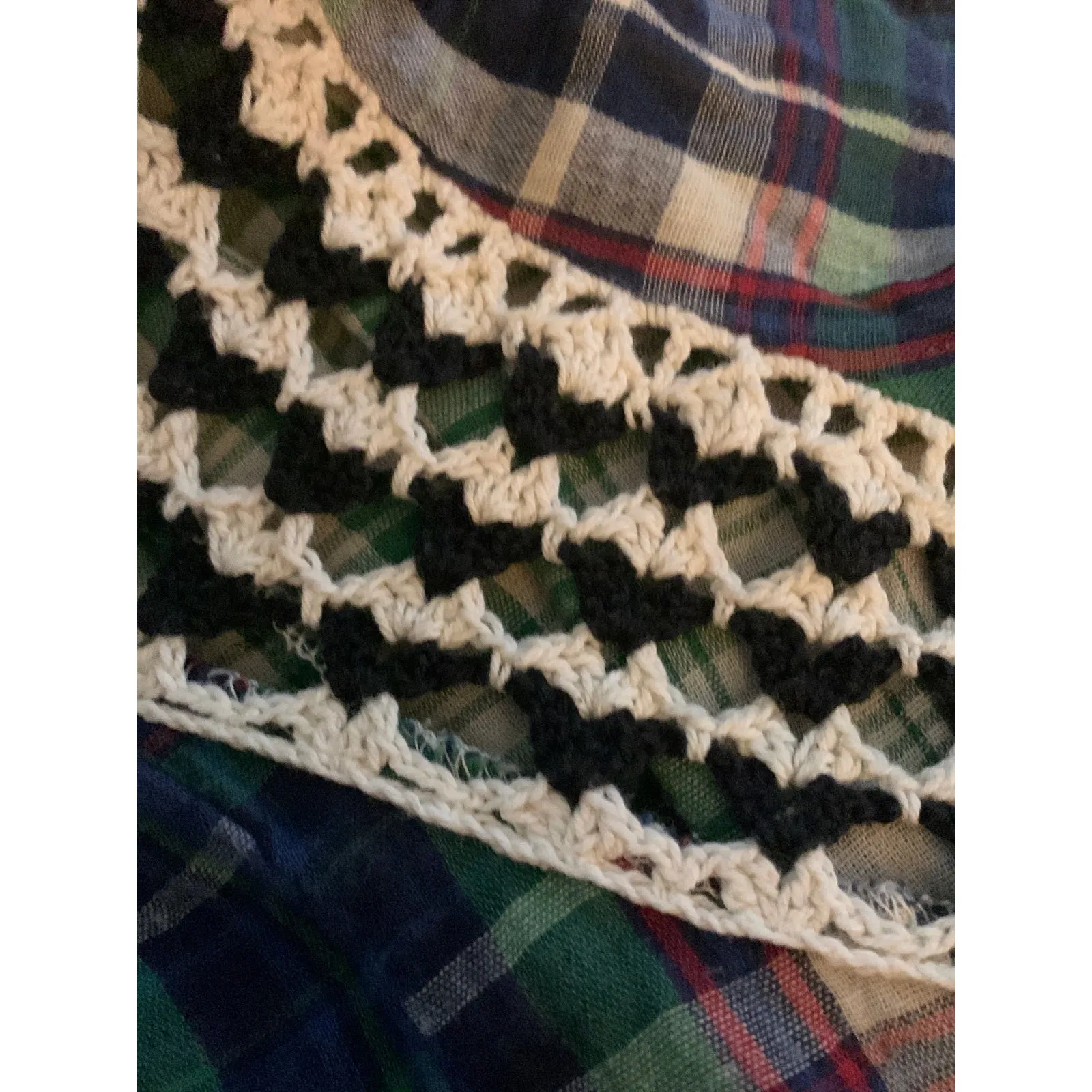 Oddy womens medium large green plaid square neck crochet bell anthropologie shir - Image 4