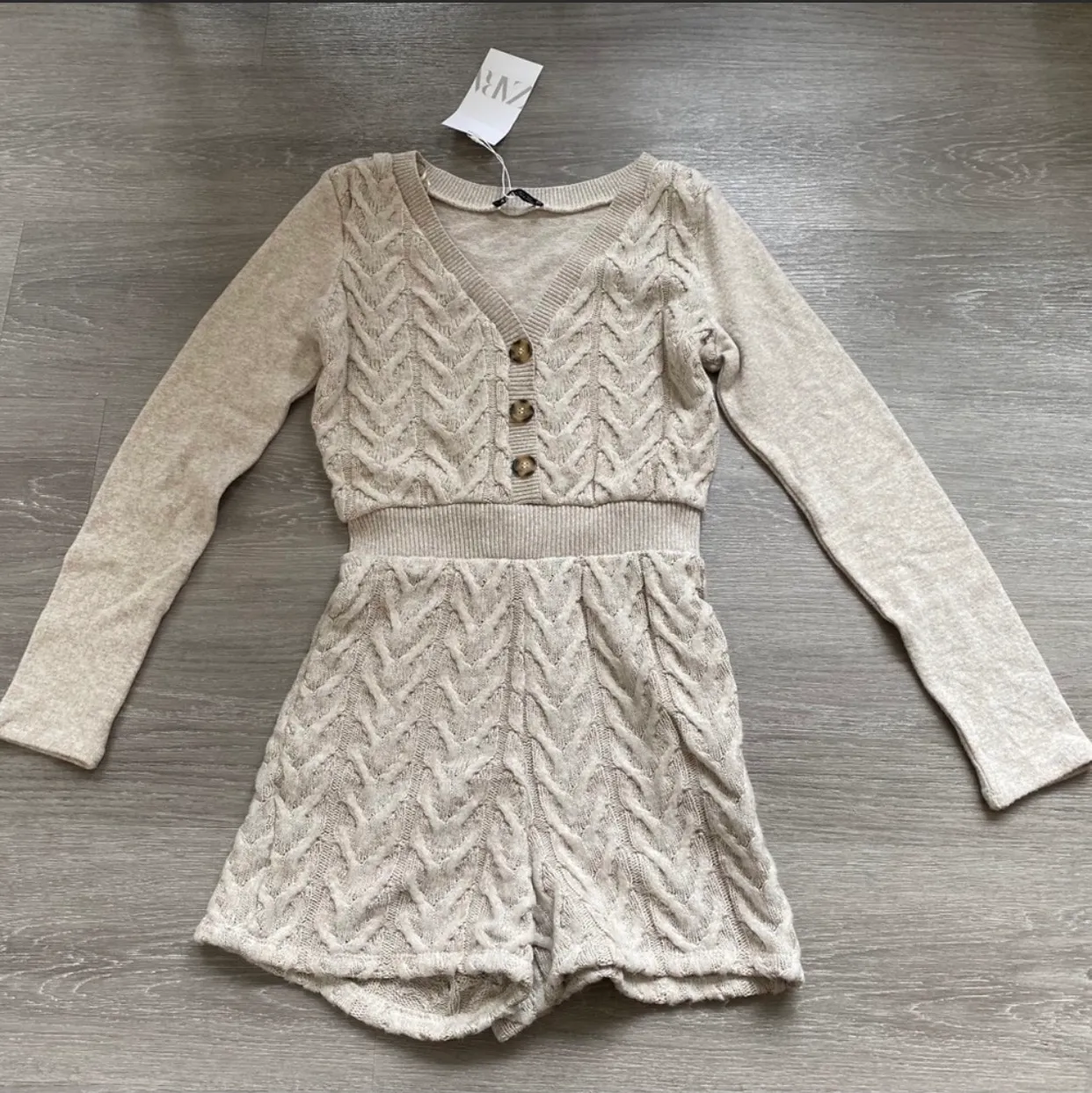 ZARA Beige Marled Cable Knit Short Jumpsuit Romper - Image 9