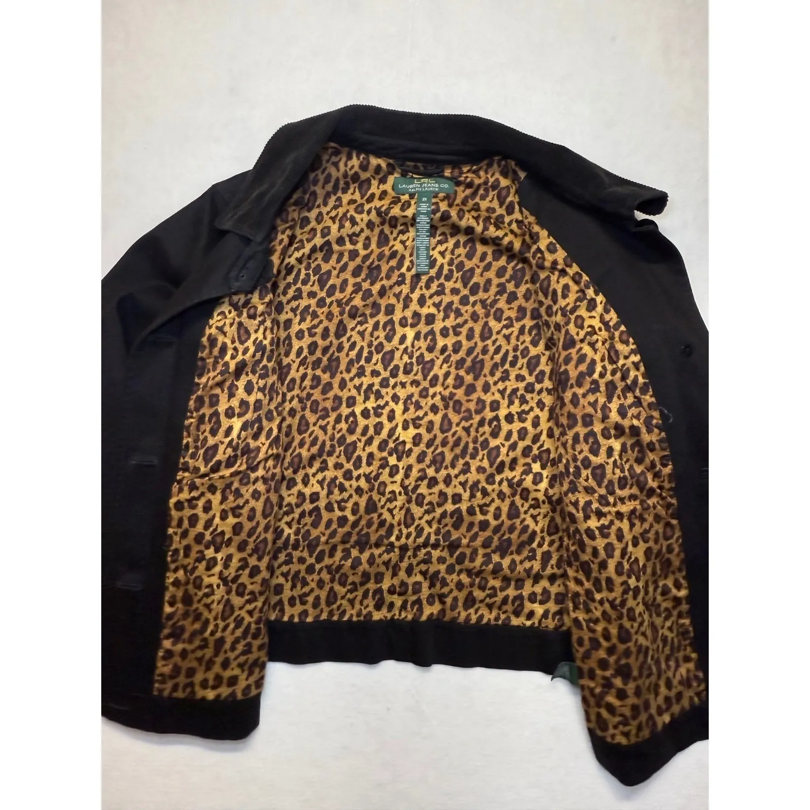 Lauren Jeans Co Ralph Lauren Black Utility Jacket Leopard Lined Size 2X - Image 3