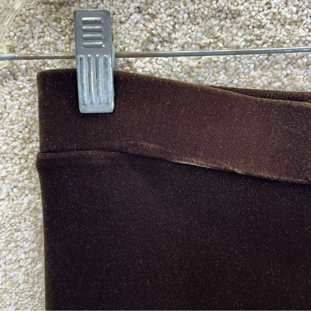 Imperfect vintage velour skirt 90s Y2K chocolate brown stretchy shiny med large - Image 7
