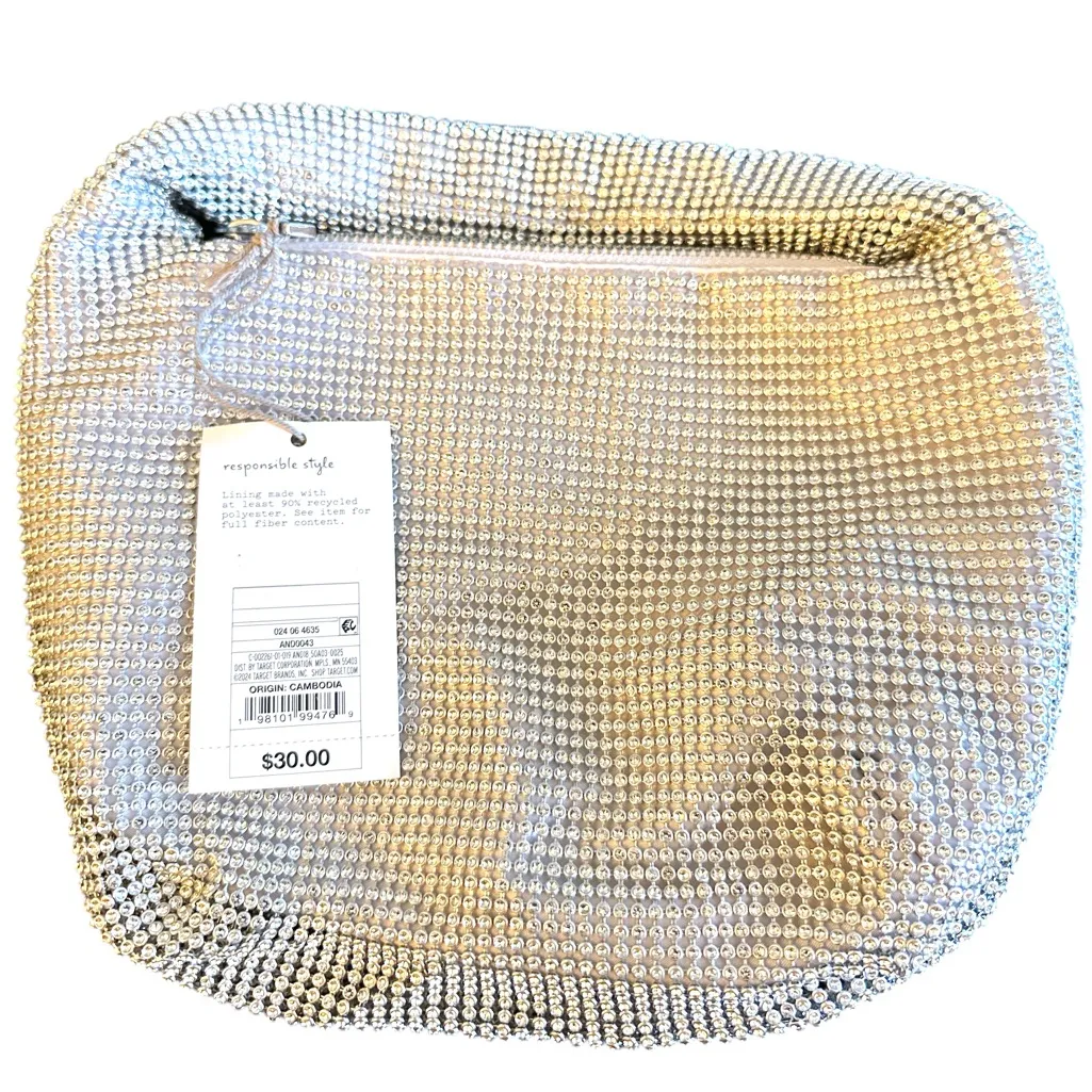 NWT Gorgeous A New Day Crystal Mesh Handbag - Silver - Image 3