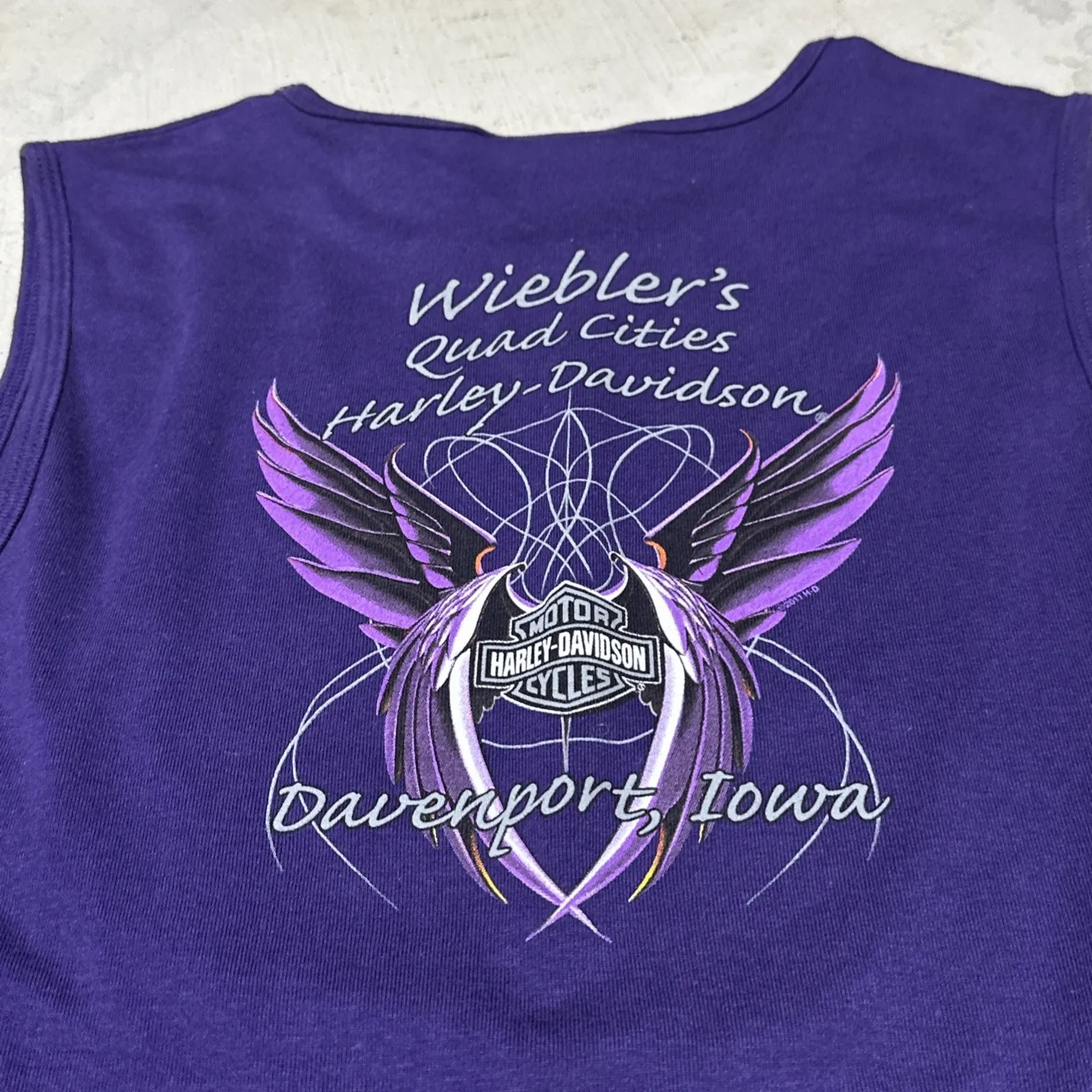 Women's Harley Davidson Tank Top SZ XL Quad Cities Davenport Iowa Purple Biker - Image 11