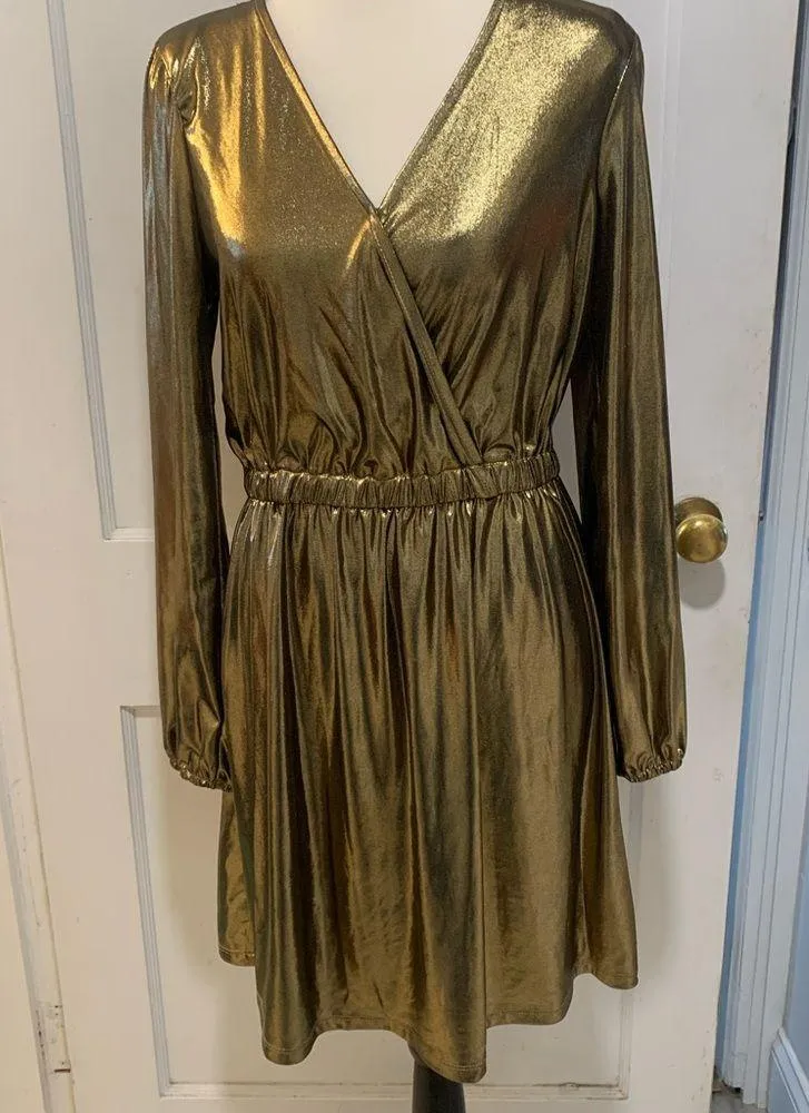 Michael Kors | gold metallic long sleeve dress - Image 5