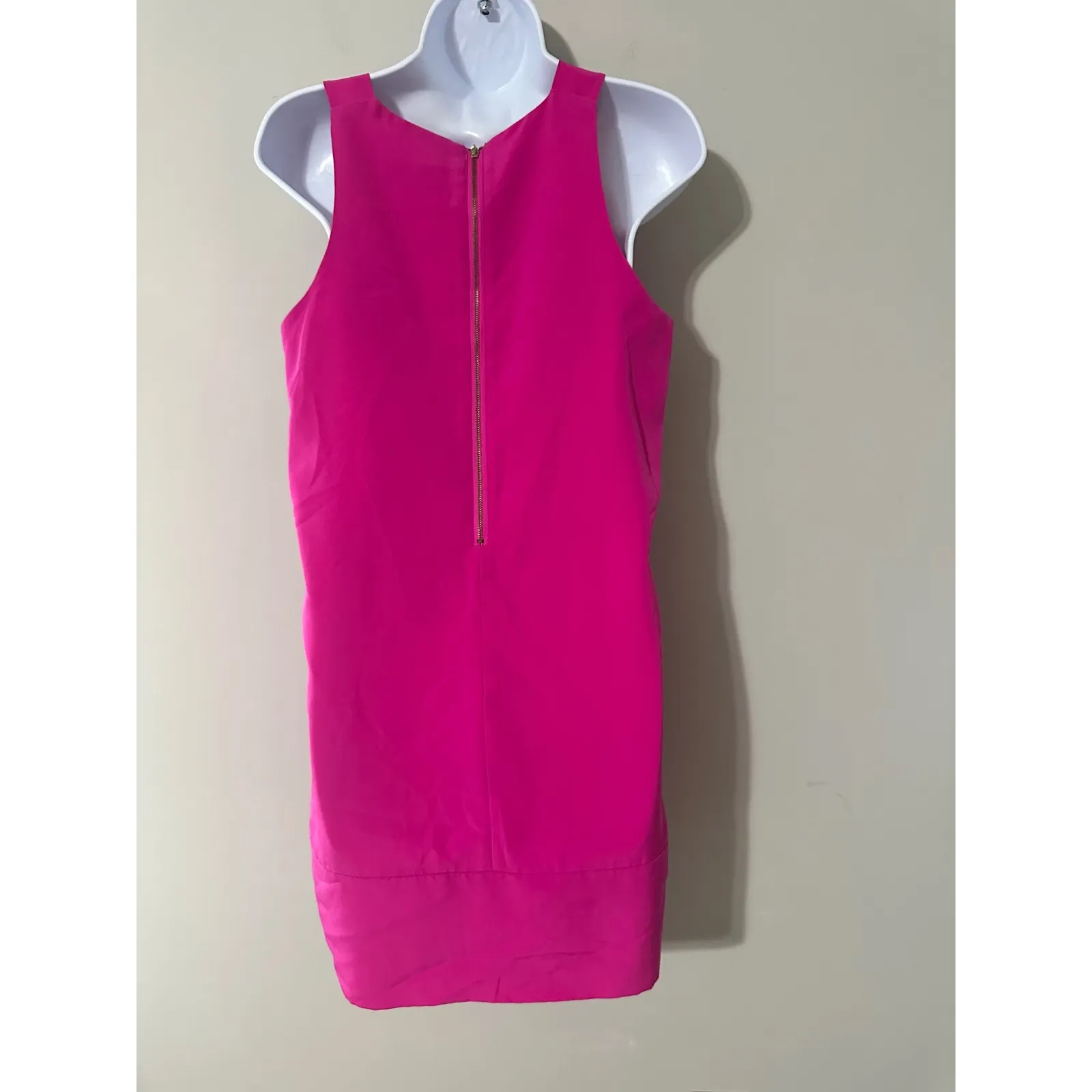 Oleg Cassini Hot Pink Pleated Neck Sheath‎ Dress Size 2 - Image 4
