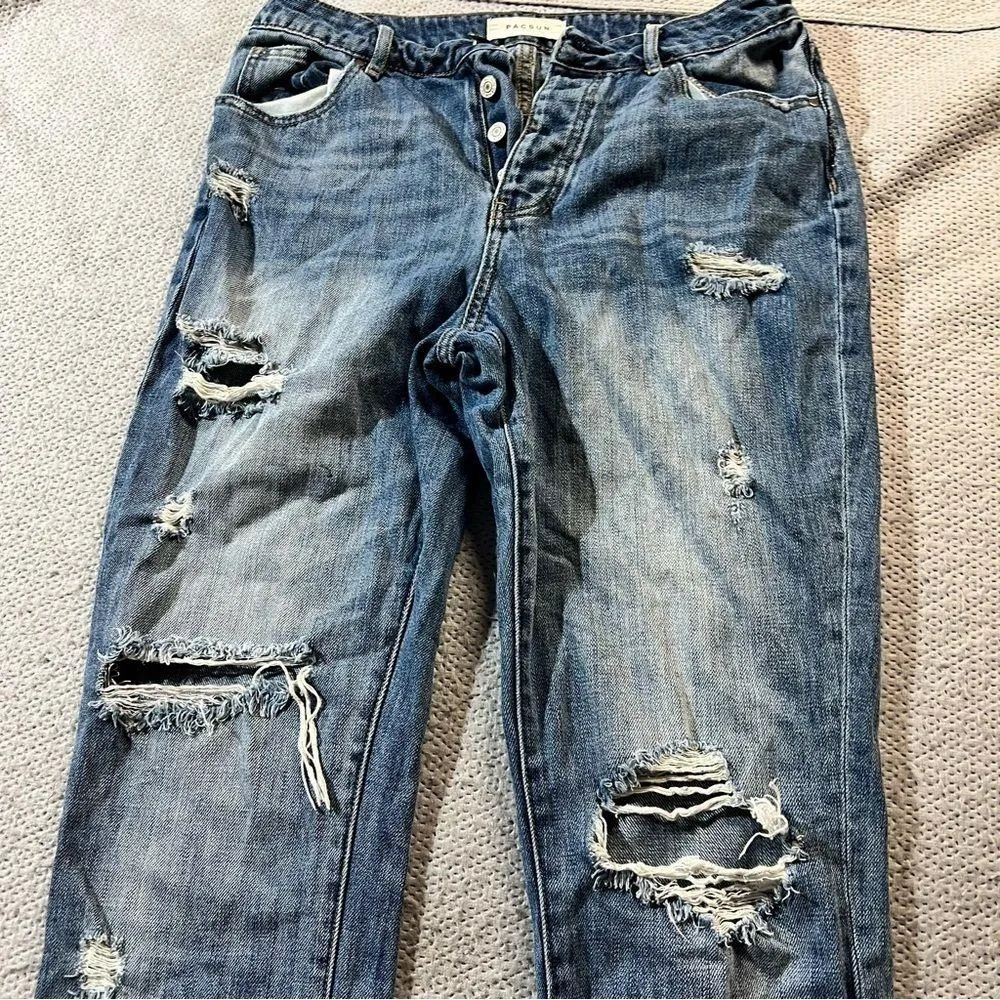 PacSun Blue Distressed Button Fly Mom Jeans Size 27 EUC - Image 2