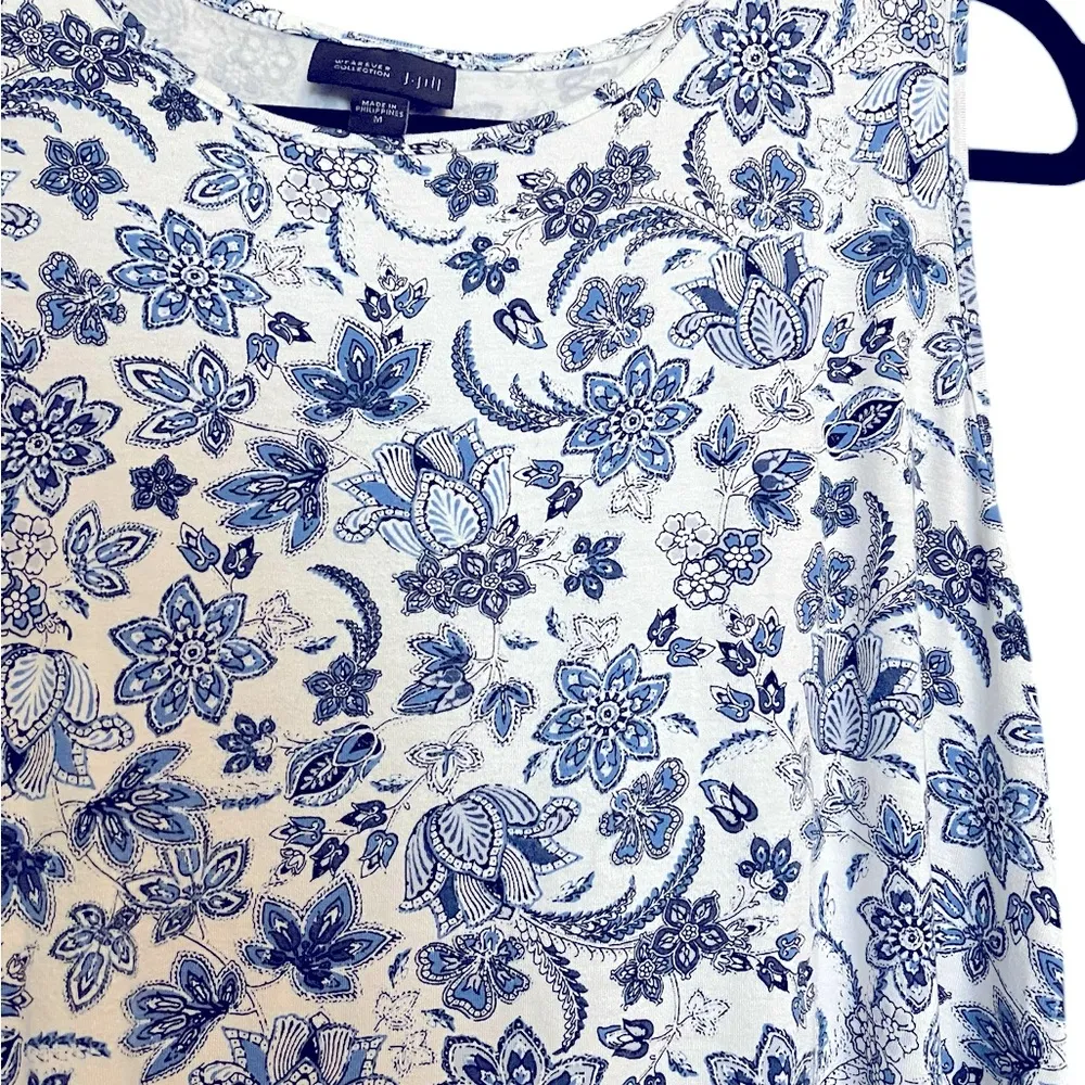 J.Jill Women's Wearever Collection Blue Floral Sleeveless Tunic - Image 4