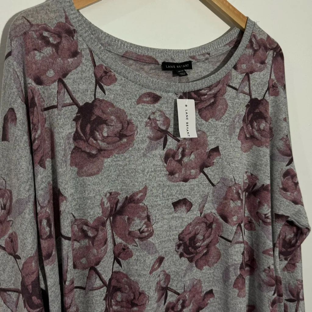NWT Lane Bryant Floral Pullover Sweater Gray/Purple Floral‎ Size 18/20 - Image 2