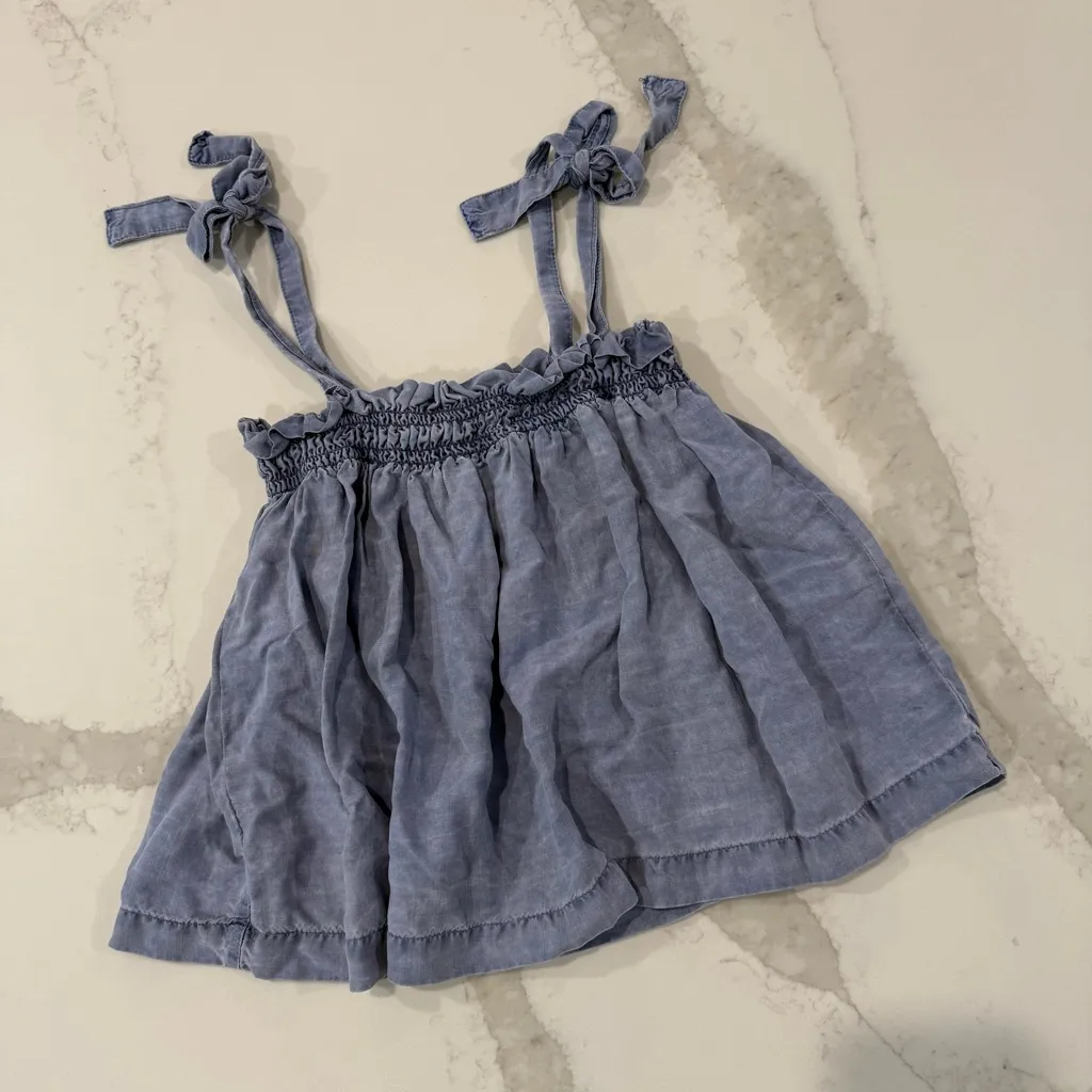 Anthropologie Cloth & Stone Ruffle Chambray Tie Shoulder Tank Top Women’s Small - Image 3