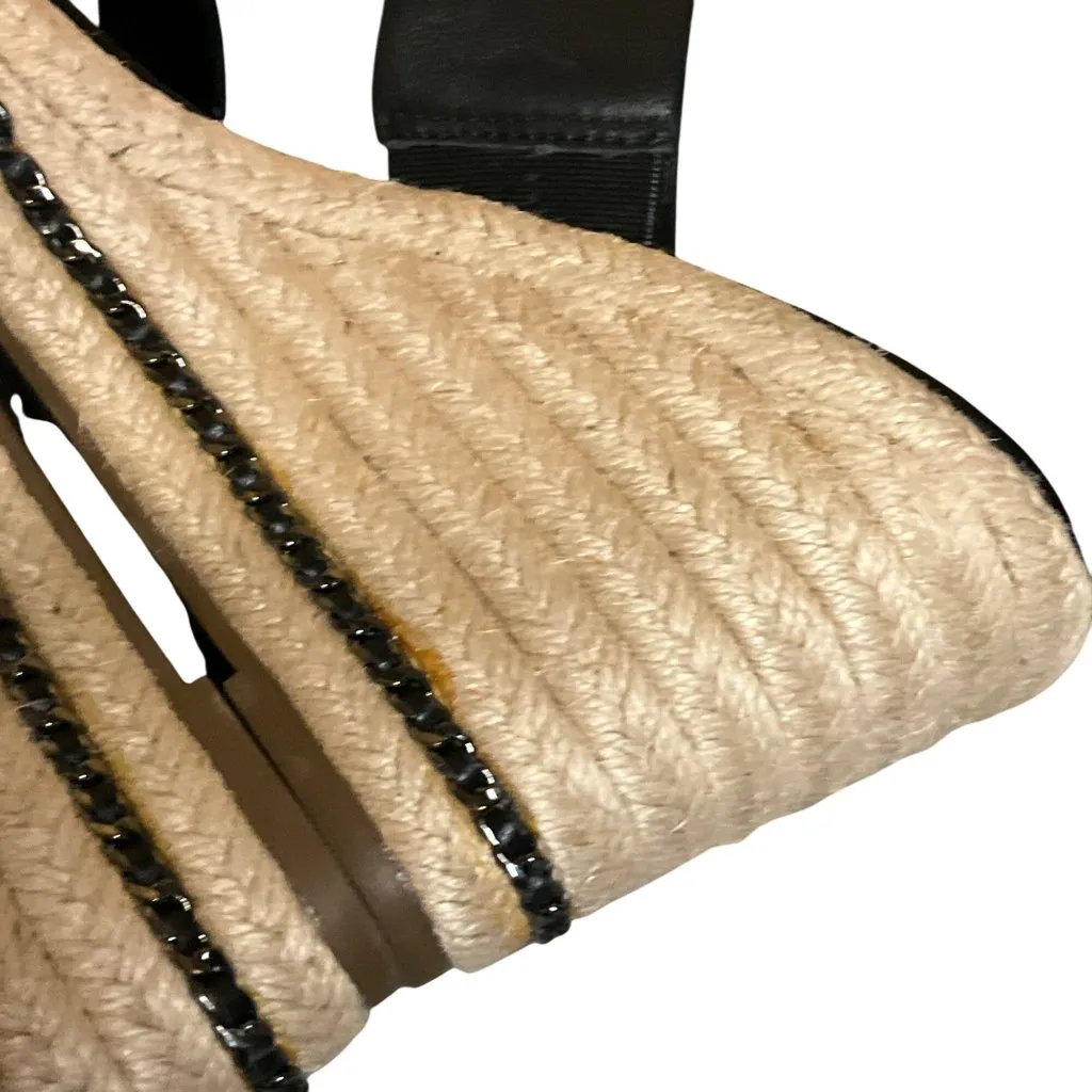 Karl Lagerfeld Black Leather Espadrille Wedge Sandals With Braided Jute Soles 8 - Image 7