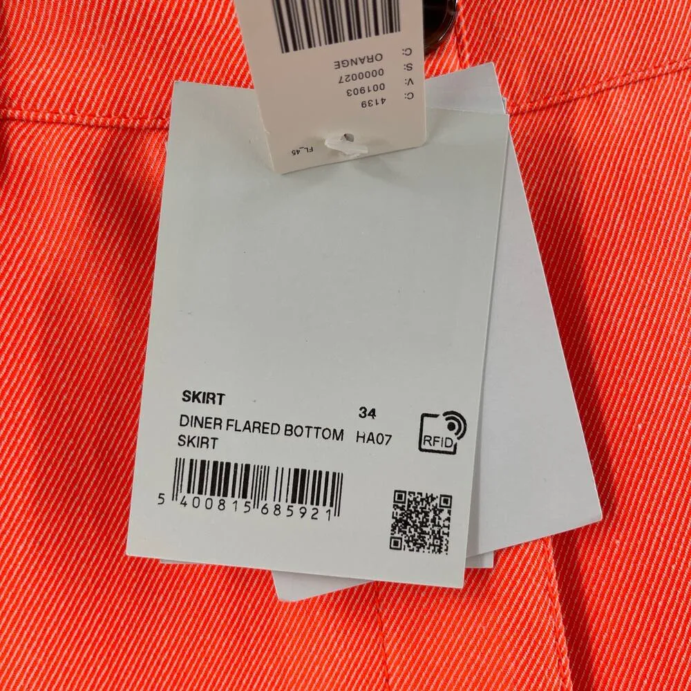 ESSENTIEL ANTWERP x ANTHROPOLOGIE Skirt SZ 2 Diner Flared Bottom Slit Orange NWT - Image 5