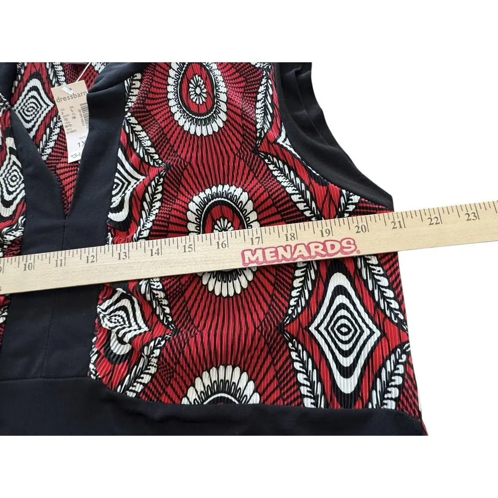 Dressbarn Top Blouse Tunic 1X Tie Back XL Red White Black Geometric Paisley NWT - Image 7