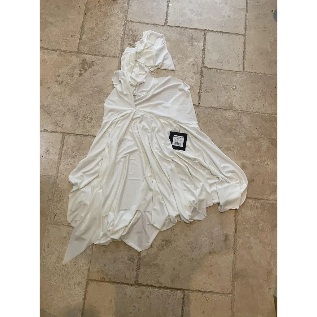 Norma Kamali Convertible Dress Womens XL Cream Draped Handkerchief Hem - Image 2