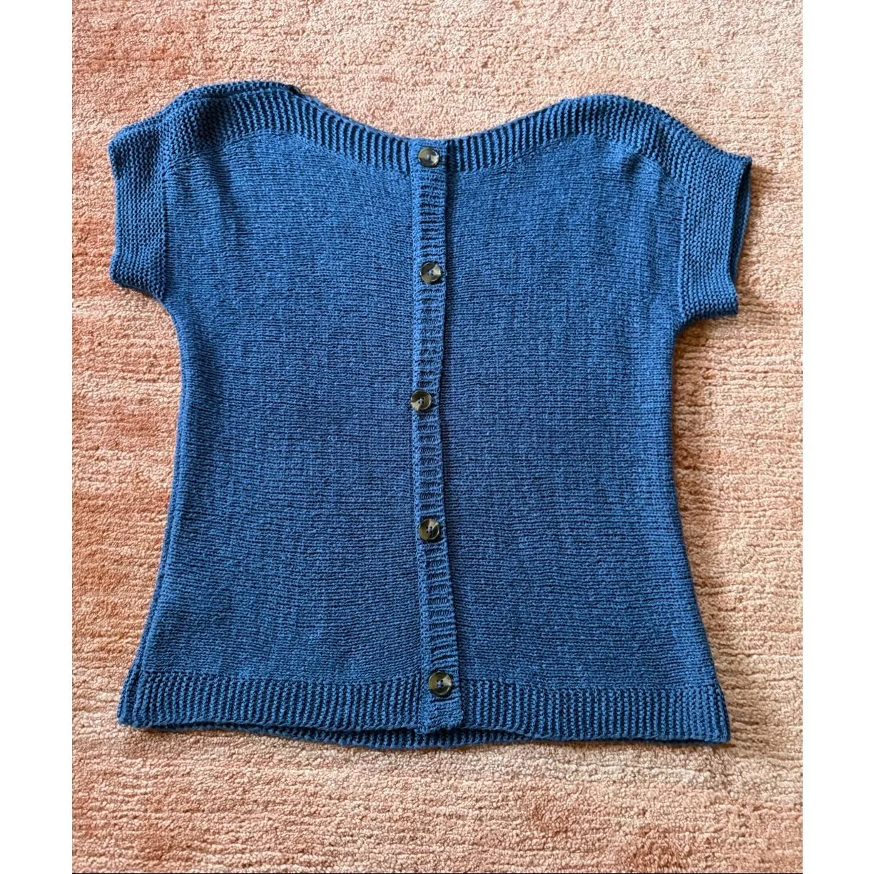 Cable & Gauge Blue Knit Top M Cap Sleeve Decorative Back Buttons - Image 7