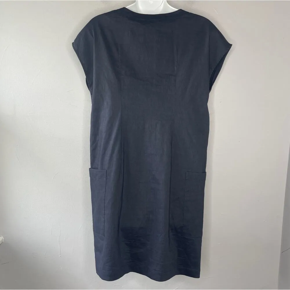 THEORY Linen Blend Shift Dress Womens Size 0 Blue Timeless Capsule Minimalist - Image 6