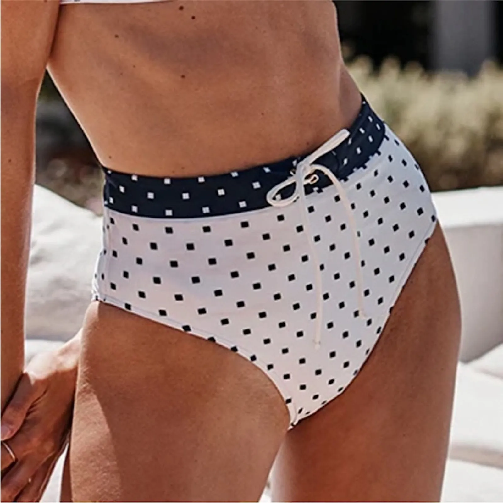 Summersalt The Lace-Up High Leg High Rise Bikini Bottom Square Dot - Size 6 - Image 2