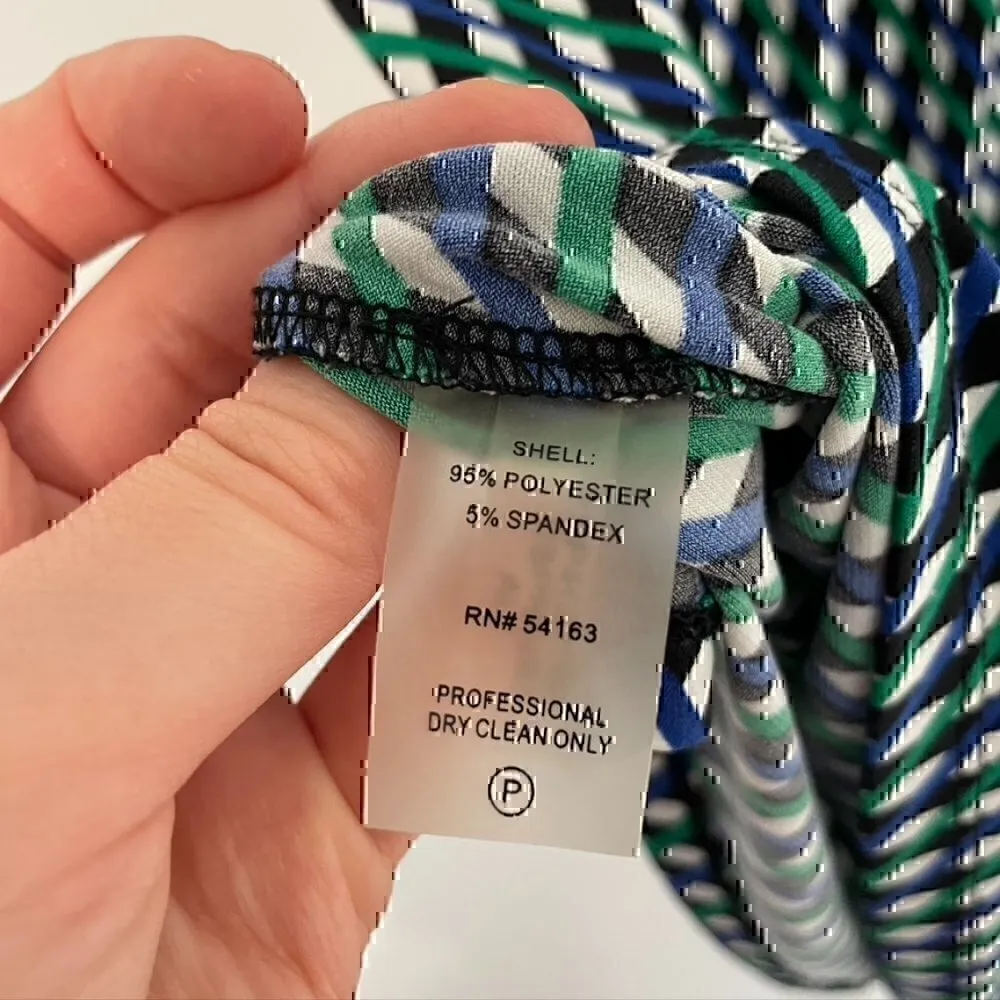 CALVIN KLEIN Green Blue Black Geo Stripe Sleeveless Shell Blouse PETITE PM MP - Image 6