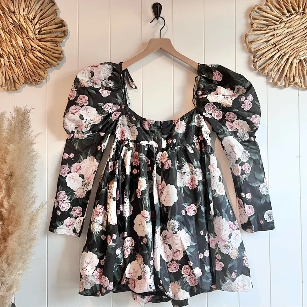 Buddy Love stassie mini dress floral puff sleeves babydoll Black Size L - Image 3