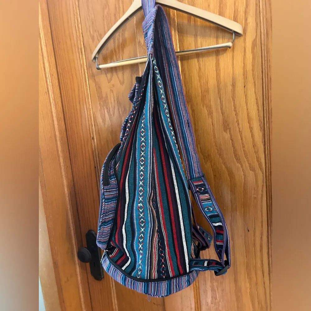 Boho hemp guitar bag backpack sun / moon hippie chic - Image 2