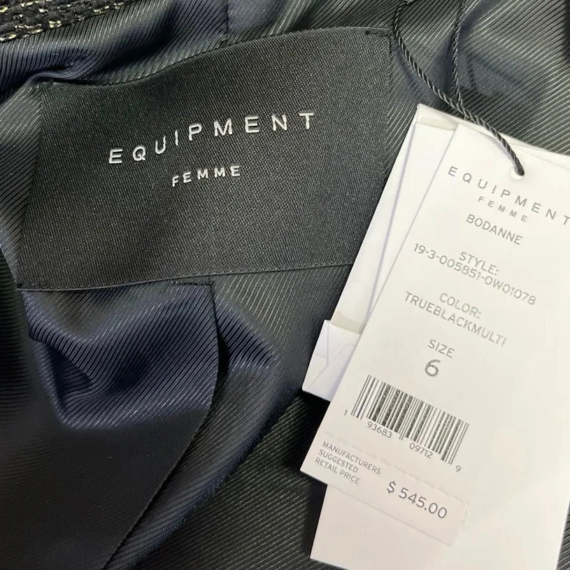 NEW Equipment Bodanne Black Gold Metallic Tweed Button Blazer Coat Jacket Size 6 - Image 5