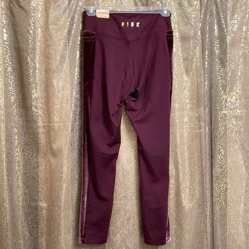 PINK Victoria’s Secret maroon/velour high waisted fleece lined leggings, NWT S - Image 3