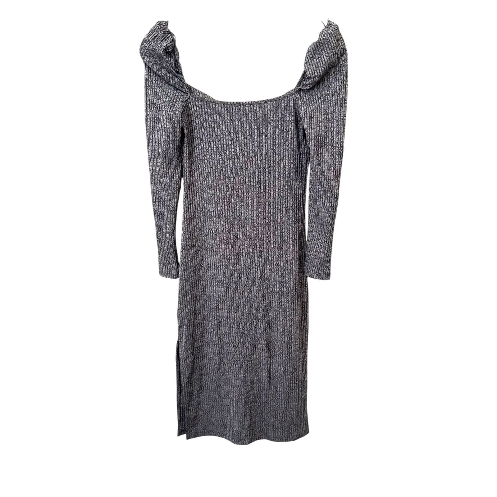 AVEC LES FILLES Ribbed Knit Knee Length Dress‎ Gray Small - Image 3