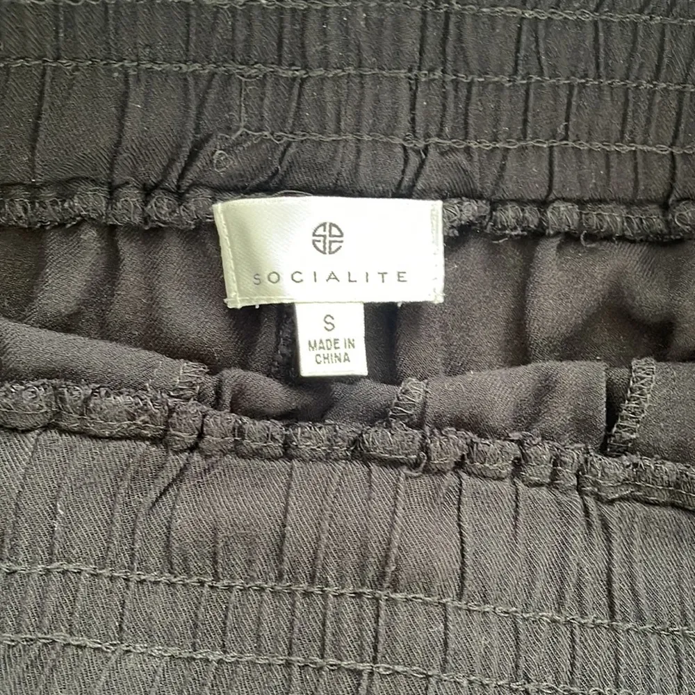 Socialite Ankle Tie Pants cuffed black lightweight flower cinched at waist - Image 2