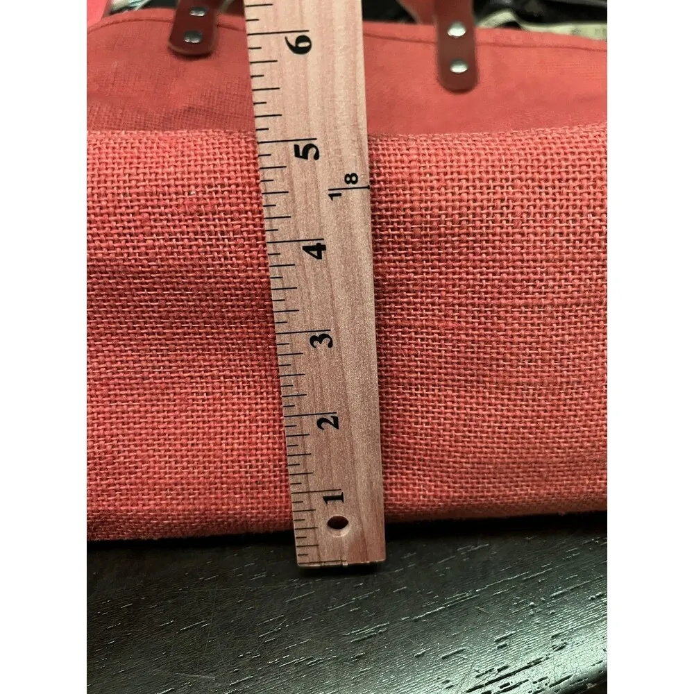 Monogram Tote Bag Womens Large Orange Jute Woven Purse Leather Handles Zipper N - Image 7